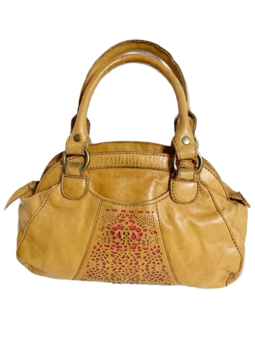 Lucky Brand Sunset Junction Lamb Leather Top Handled Satchel Cutout Front Pocket